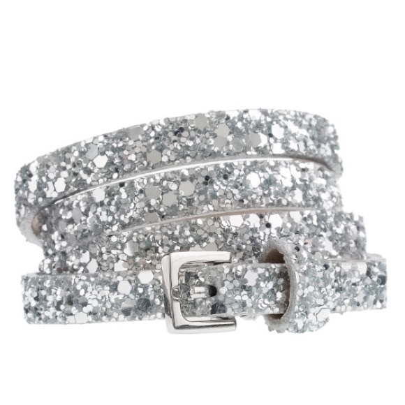 J.Crew silver glitter skinny leather belt S 20256